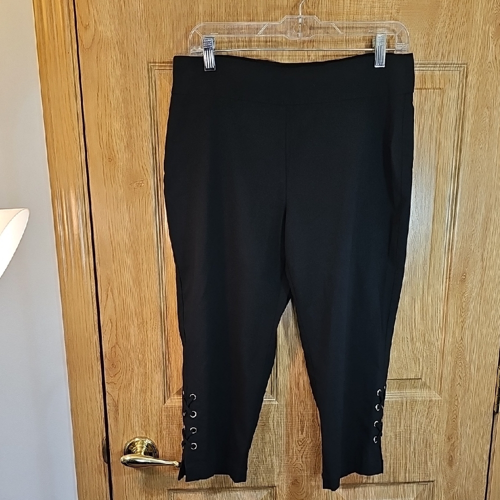 JM Collection Black Ankle Pants with Lace-Up Detail